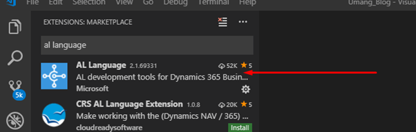 and now search for AL Language and select the below